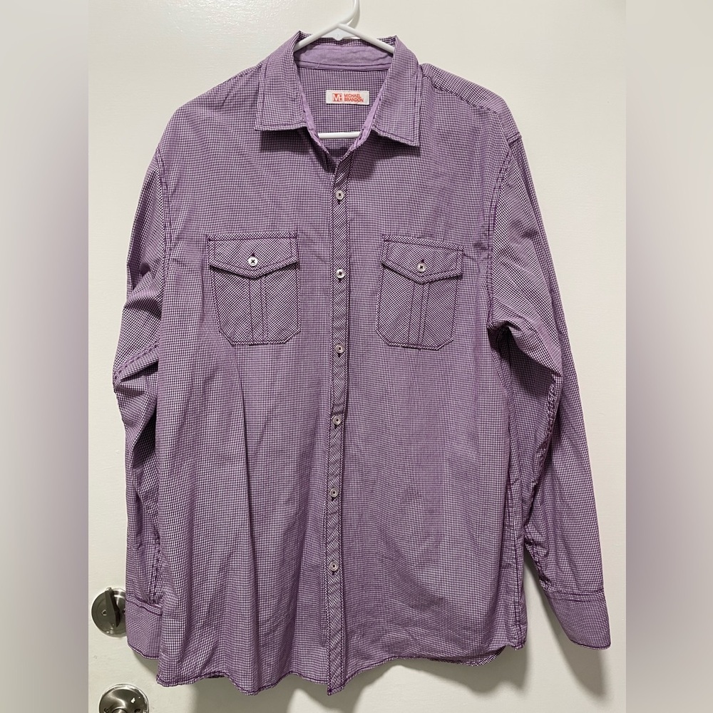 Michael Brandon Purple Checkered long sleeve Shirt